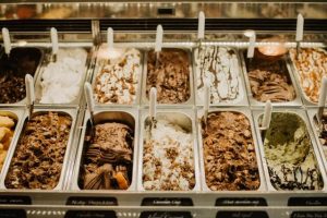 Various gelato flavors on display