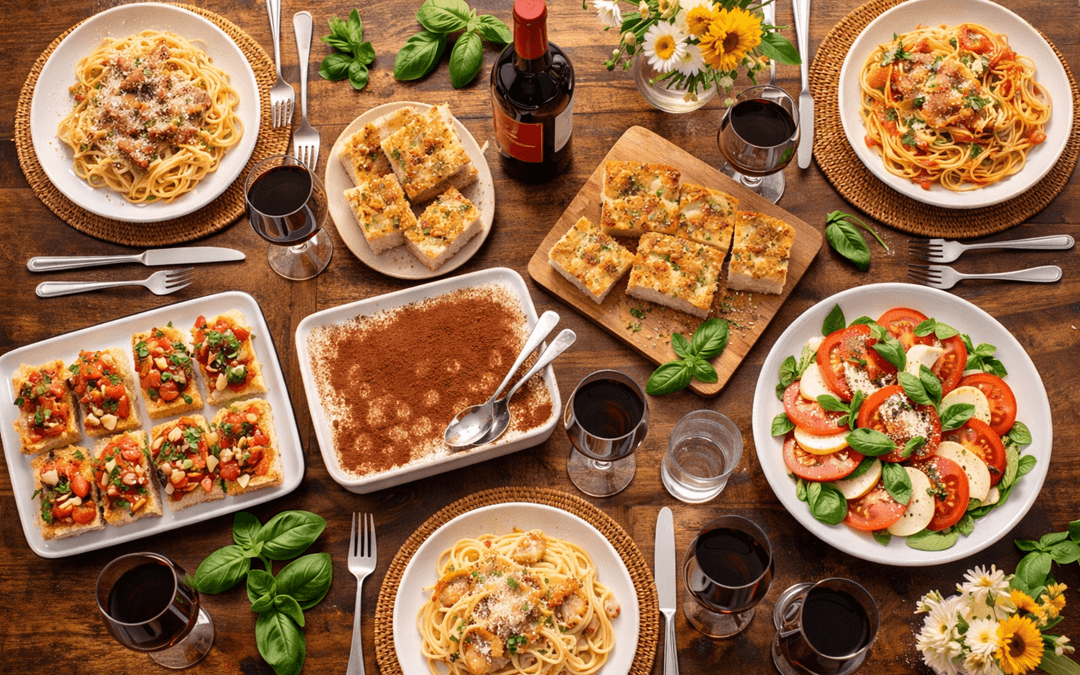 A table full of Italian dishes great for Italian dinner ideas